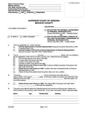 Fillable Online Mohavecourts Az Mojave County Arizona Intestate Form