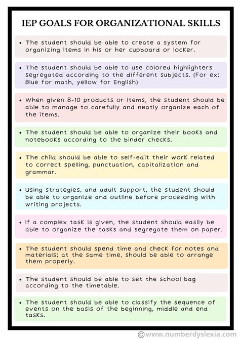 IEP Goals For Organizational Skills With Printable PDF Number Dyslexia