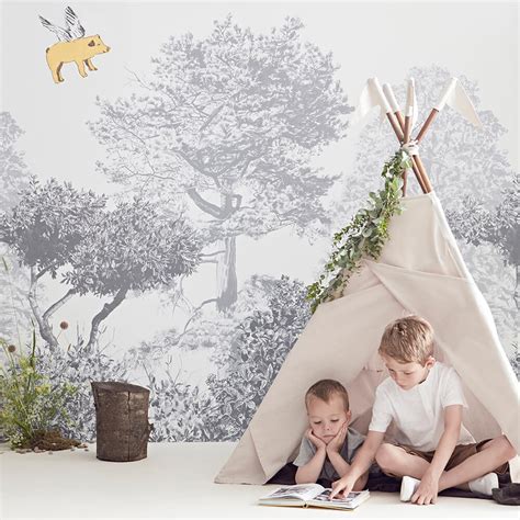 Classic Hua Trees Mural Wallpaper Grey Sian Zeng