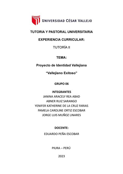 Proyecto De Identidad Vallejiana Tutoria Y Pastoral Universitaria