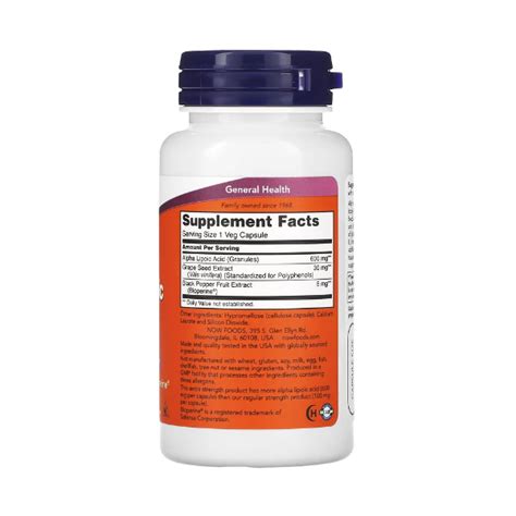 Ácido Alfa Lipoico 600Mg X 60 Cápsulas Now Farmadon La Farmacia de