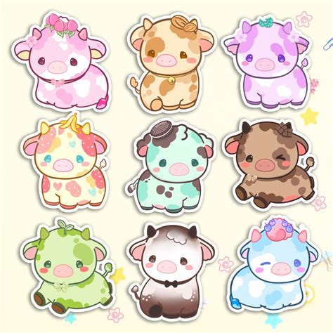 Ice Cream Cow Sticker Set Kawaii Flavor Cow Vinyl Stickers