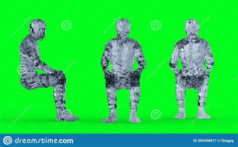 Ice Glass Man Character Animation Isolate On Green Screen 3d Rendering Stock Illustration