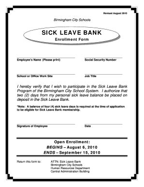 Fillable Online Sick Leave Bank Enrollment Form Doc Fax Email Print