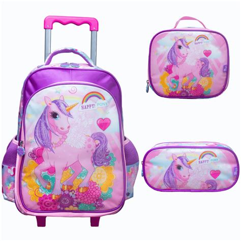 Kit Mochila De Rodinhas Lancheira T Rmica Estojo Happy Pony Yins