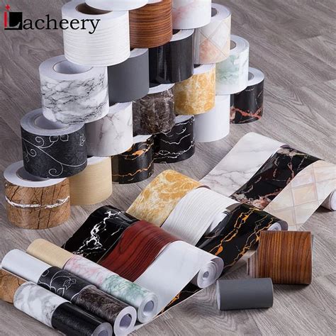 5m 10m Pvc Waterproof Waist Line Wood Marble Self Adhesive Skirting