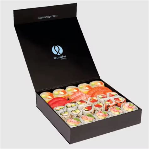 Custom Logo Bespoke Flap Lid Cardboard Sushi Packaging Box Custom Black