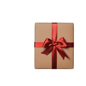 Brown Gift Box With Red Bow Christmas Decoration On Wood Table Top