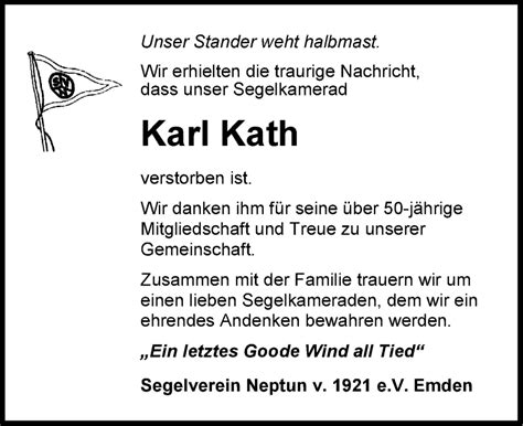 Traueranzeigen Von Karl Kath Nordwest Trauer De