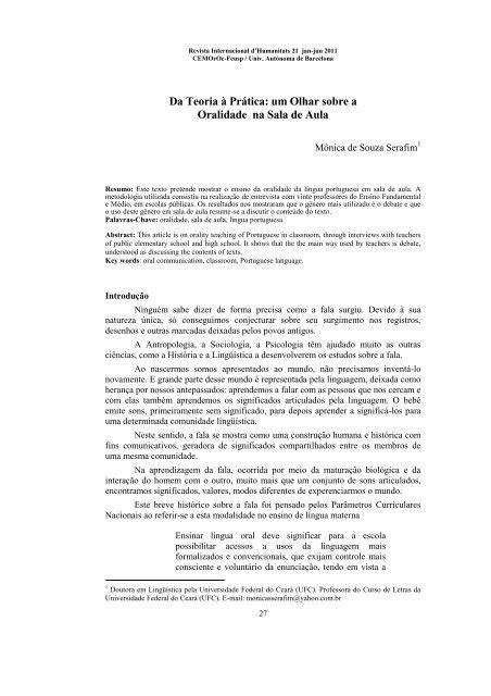 Da Teoria Pr Tica Um Olhar Sobre A Oralidade Na Sala De Aula