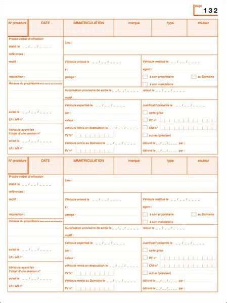 Registre de mise en fourrière des véhicules Administration et gestion