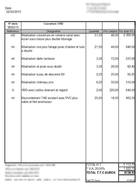 Exemple De Devis Toiture Prix Couvreur Toiture