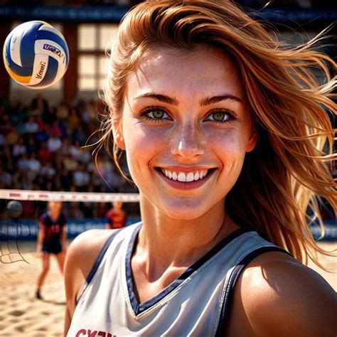 Woman Playing Beach Volleyball Fun Summer Seaside Sports Exercise