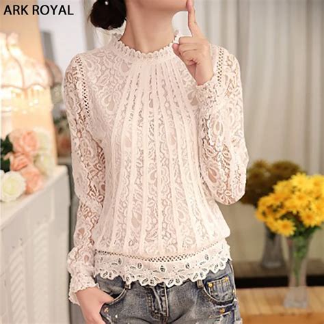 2017 Elegant Long Sleeve Bodysuit Beaded Women Lace Blouse Shirts