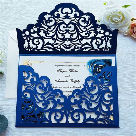 Kuchynee 51 X71 Inch 50pcs Personalized Navy Blue Flora Laser Cut