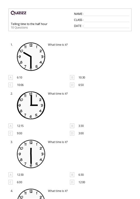 50 Time To The Half Hour Worksheets For 1st Grade On Quizizz Free