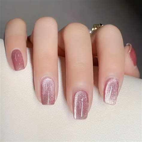 Short Square Press On Nails Red Cat Eye Fake Nails Glossy Temu