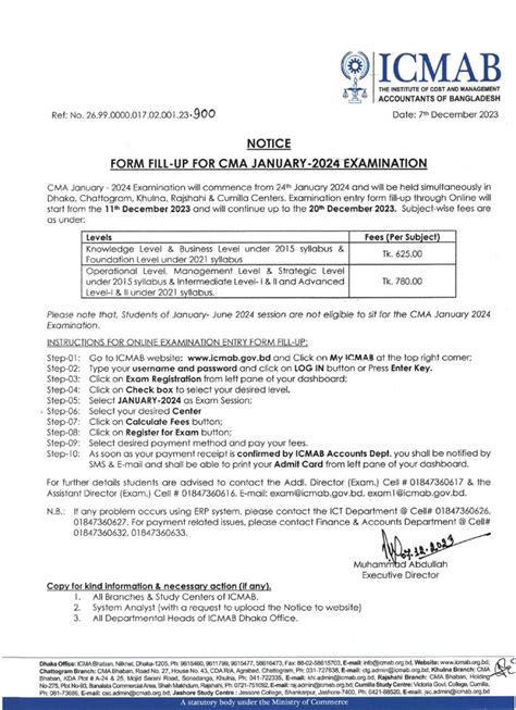 Form Fill Up Exam Routine For CMA January 2024 Exam Welcome To ICMAB