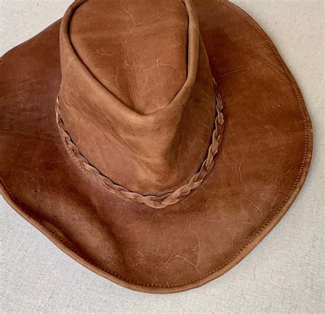 Brown Leather Cowboy Hat Vintage Western Braided Hat Band Distressed