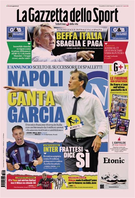 La Prima Pagina Della Gazzetta Dello Sport Del