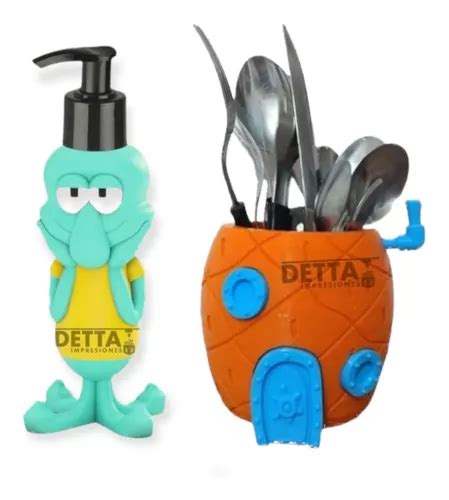 Escurridor Piña Bob Esponja Y Calamardo Detergente Detta3d En Venta