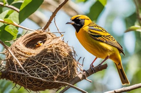 Un P Jaro Amarillo Y Negro Con Un Pico Negro Y Plumas Amarillas En La