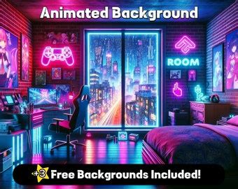 Animated Background Cyberpunk Bedroom Neon Purple Pink Looped Vtuber