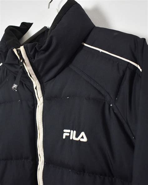 Vintage 90s Polyester Plain Black Fila Puffer Jacket Large Domno Vintage