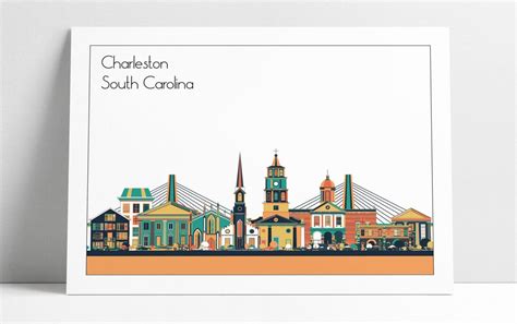 Charleston Sc Skyline Wall Art Print Housewarming Gift Poster ...