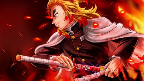 Kyojuro Rengoku With Sword Fire Background 4k Hd Demon Slayer Kimetsu No Yaiba Wallpapers Hd