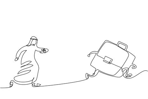 Single Continuous Line Drawing Arab Businessman Chasing Briefcase Ceo