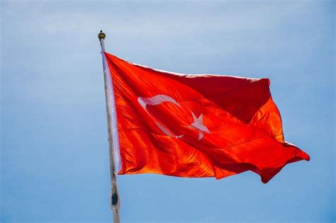 Premium Photo Turkish National Flag With White Star And Moon In Sky