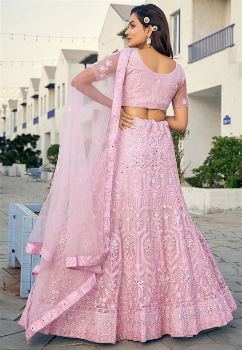 Buy Embroidered Net Lehenga In Light Pink Online LQY1579 Utsav Fashion