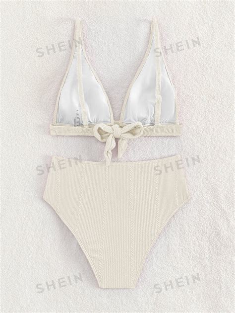 SHEIN Swim Summer Beach Plain High Waisted Bikini Set SHEIN EUR