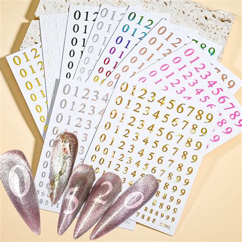 1pc Numbers Decals Nail Art Stickers Laser Gold Number Tattoo Nail