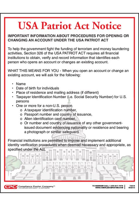 Usa Patriot Act Notice Customer Notice Poster For Banks