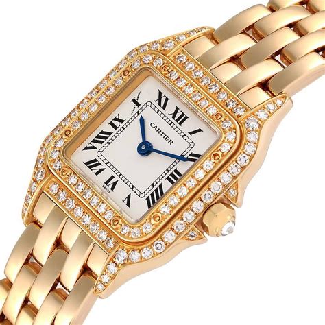 Cartier Panthere Small 18k Yellow Gold Silver Dial Diamonds Ladies