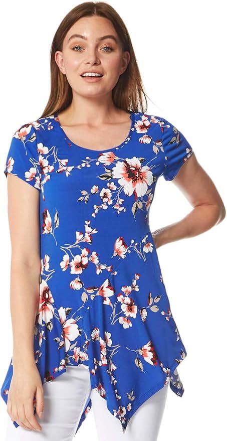 Roman Originals Women Floral Print Hanky Hem Top Ladies Flower Print