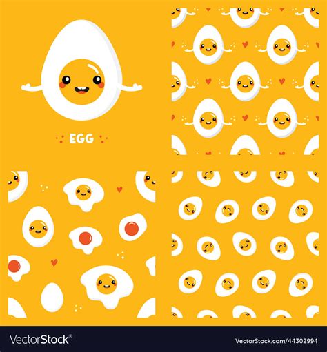 Egg Character And Three Patterns Set Royalty Free Vector