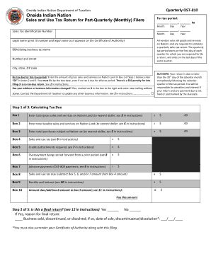 Fillable Online Form OST 810 Sales Use Tax Return For Part Quarterly