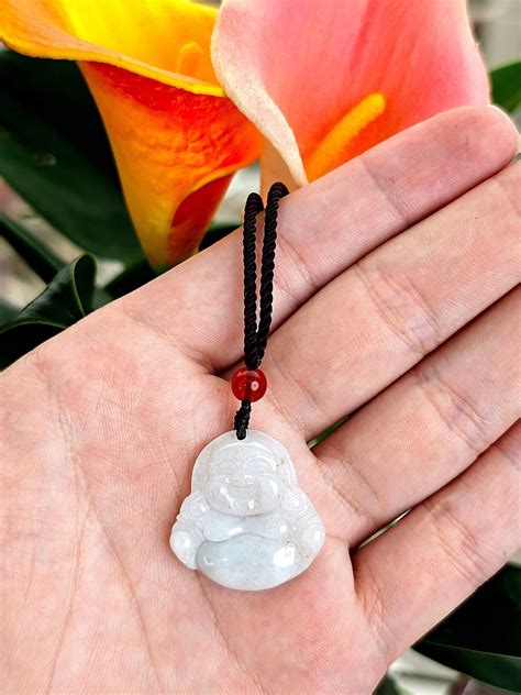 Authentic Laughing Buddha Jadeite Jade Pendant Necklace Natural Burmese