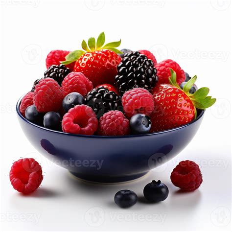 AI Generated Blackberry Raspberry And Blueberry In Bowl Isolated On