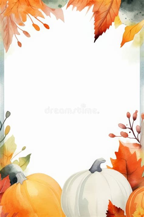 Watercolor Autumn Leaves And Pumpkins Border Stock Illustration Illustration Of October Card