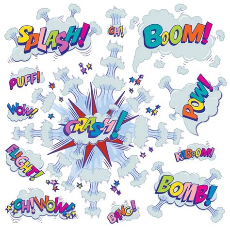 Funny Cartoon Superhero Elements Crash Boom Pow Bang Stock Vector