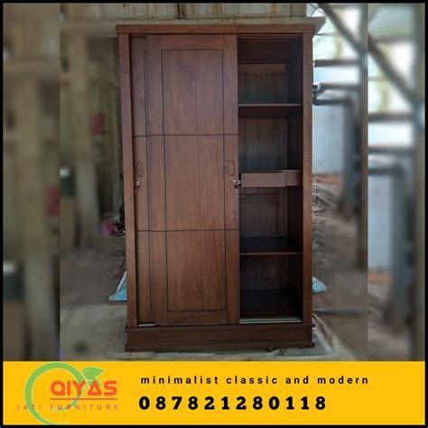 Jual Lemari Baju 2 Pintu Minimalis Sliding Geser Kayu Jati Shopee