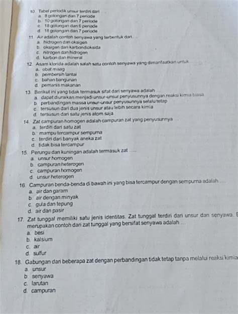 Tabel Periodik Unsur Terdiri Dan A 8 Golongan Dan 7 Periode B 10