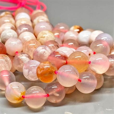 Natural Pink Flower Agate 8mm Smooth Round Gemstone Beads Strand 11550