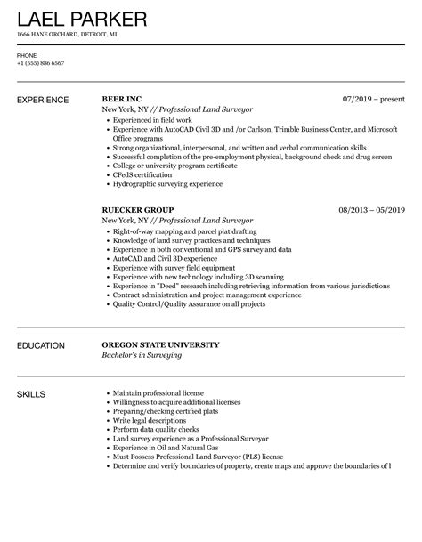 Professional Land Surveyor Resume Samples Velvet Jobs