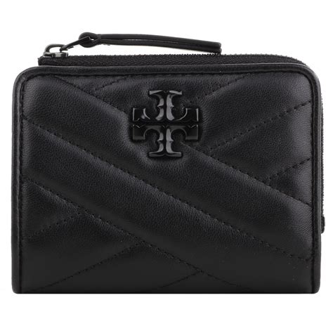 TORY BURCH Kira V型縫線紋皮革拉鍊暗釦對開短夾 黑 短夾 Yahoo奇摩購物中心