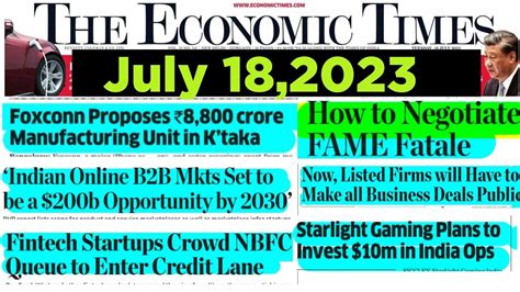 Business Affairs July 18 The Economic Times Youtube